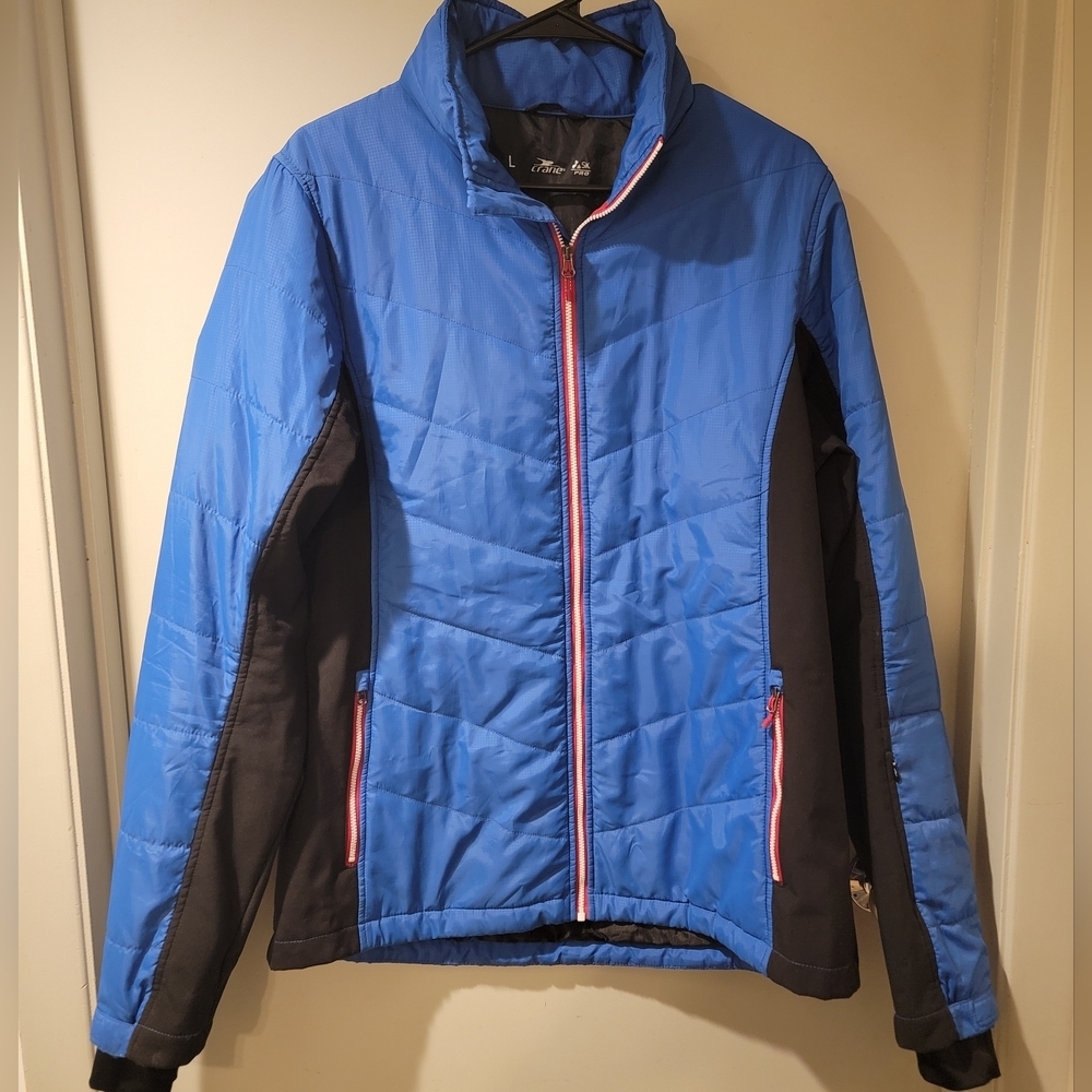 Crane Ski Pro Jacket Blue/Black Hidden Hood in Collar Full Zip Size L